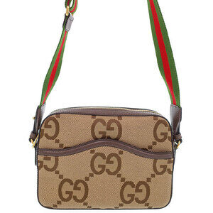 GUCCI Jumbo GG Web Stripe Messenger Crossbody Bag Brown